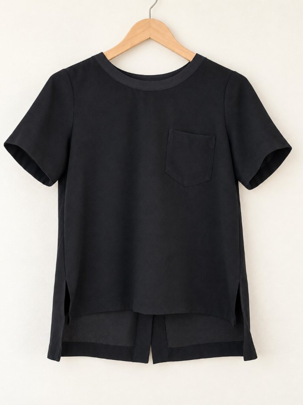 Madewell Shirt Womens Black Blouse High Low Button Back Slit